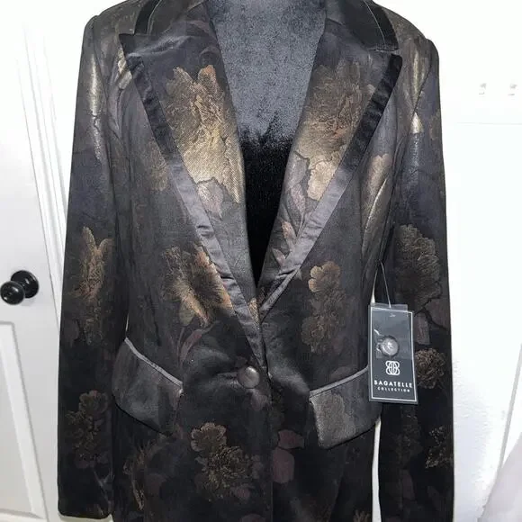 NWT Bagatelle Tuxedo Blazer Jacquard Floral Size M - Picture 2 of 11